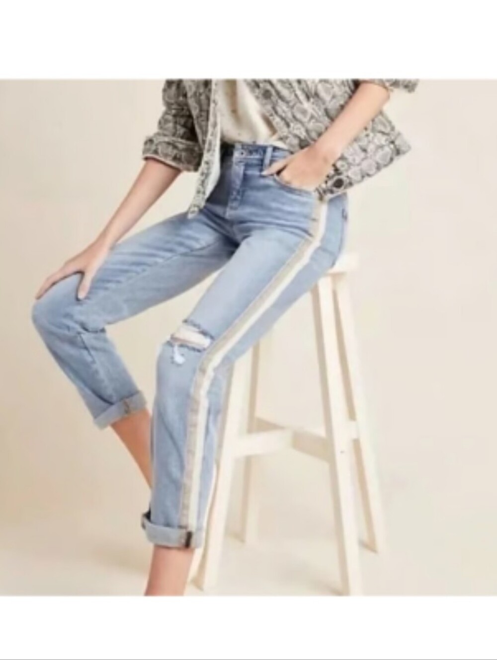 Light Blue Side-Stripe High-Rise Women's Jeans, 32